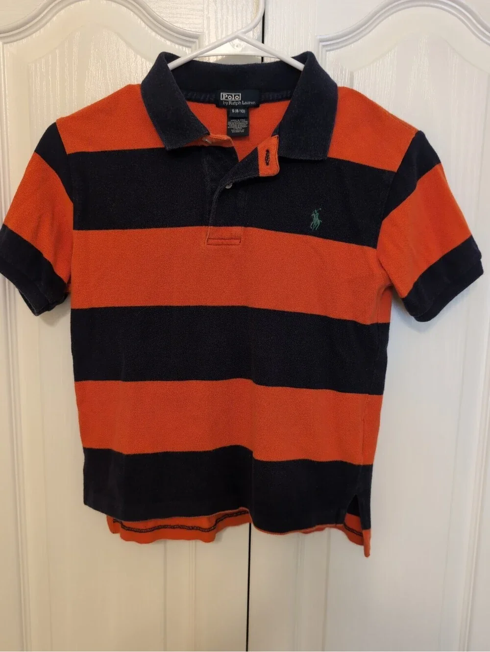 Polo Ralph Lauren Boys 8/10 Orange Blue Striped Polo Shirt Cotton Classic